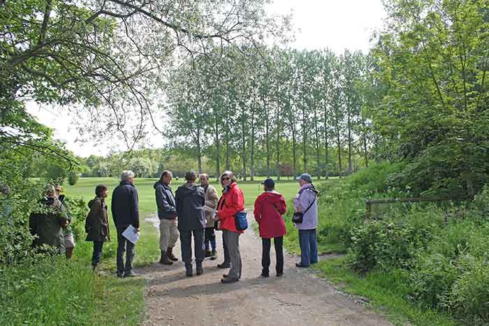 people looking across golf course